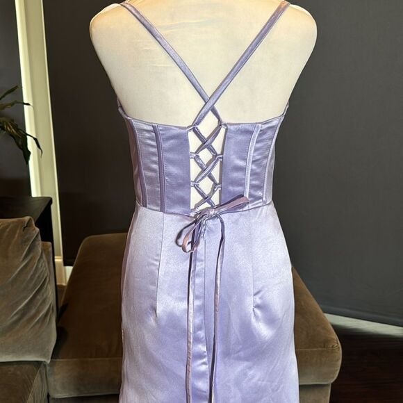 Women’s Purple Full Length Prom Party Dress Criss Cross Straps Leg Slit Size 4 - Picture 7 of 13